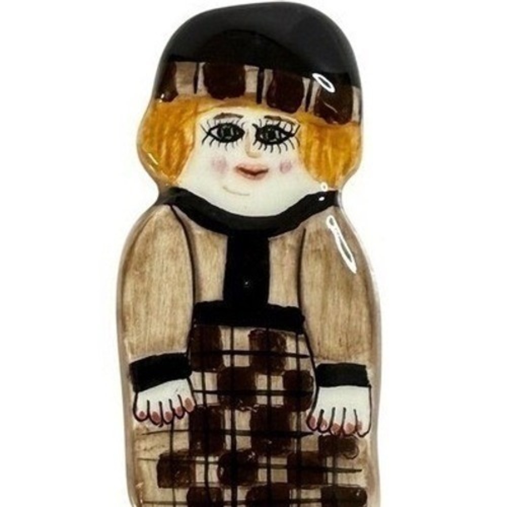 Susan Paley Ganz Lady Pin Margo Brooch Women Small Brown Plaid Ceramic Vintage
